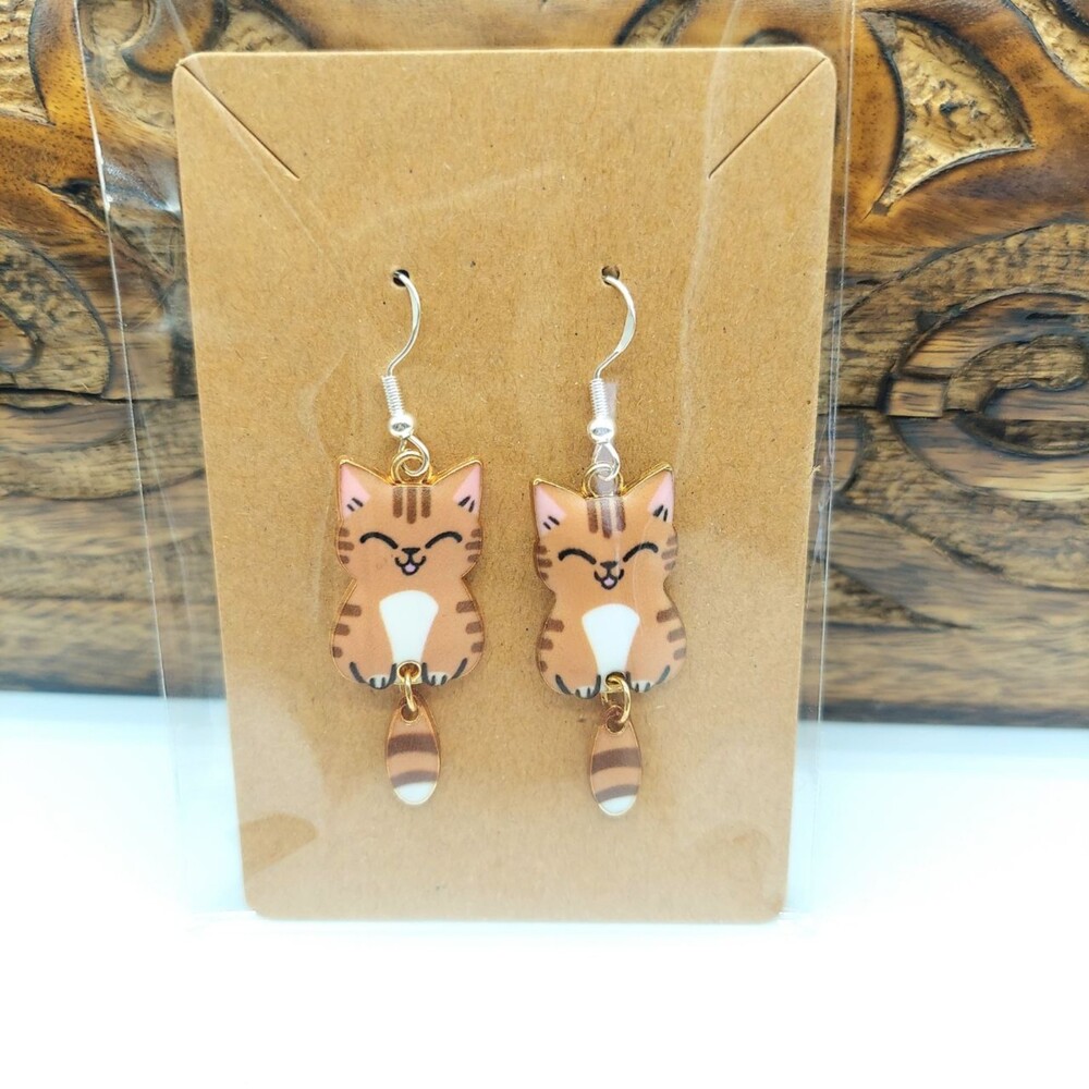 Brown Cat Earrings